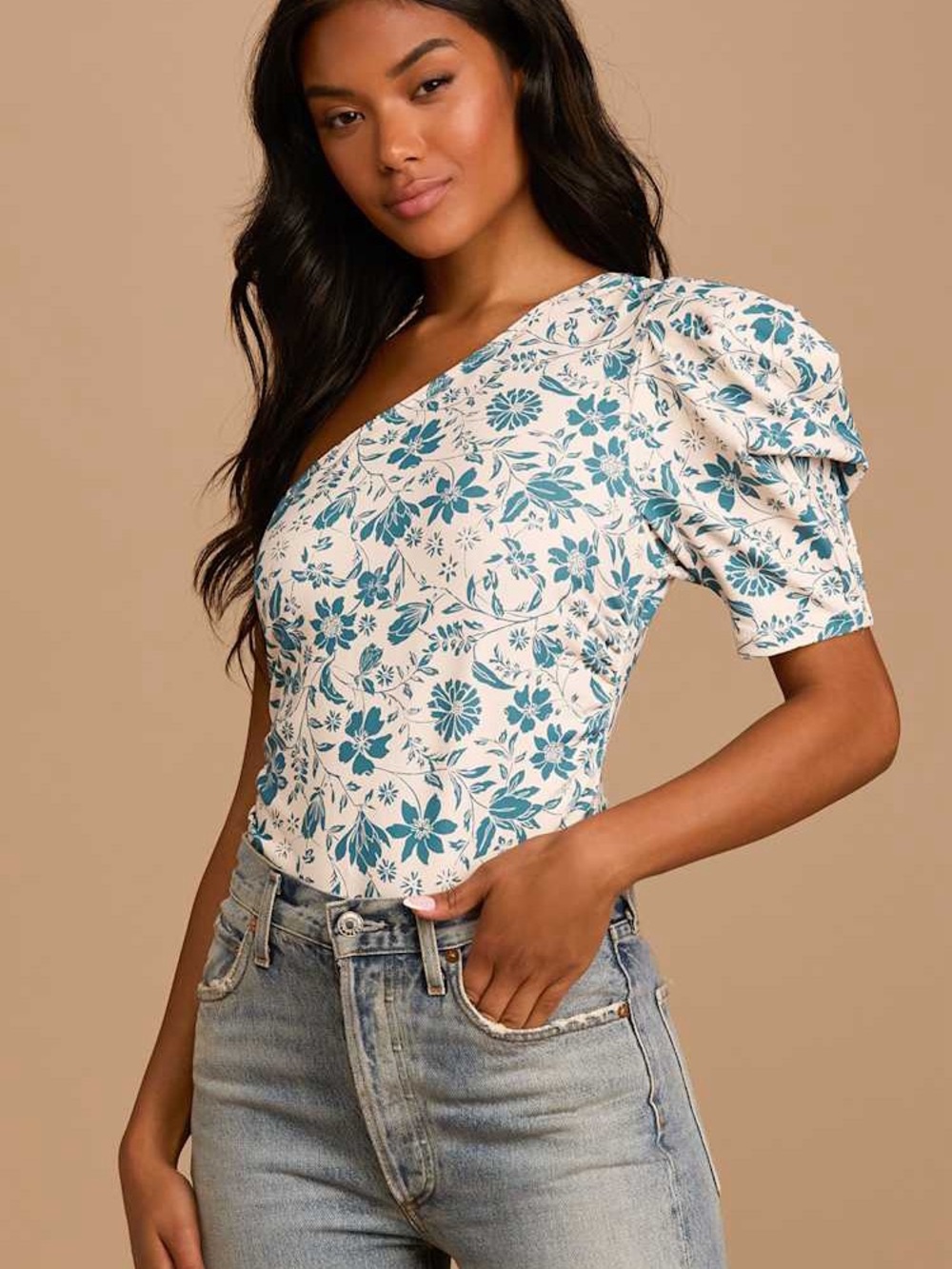 Free People Intimately Somethin Bout You Floral One-Shoulder Bodysuit sz XS
